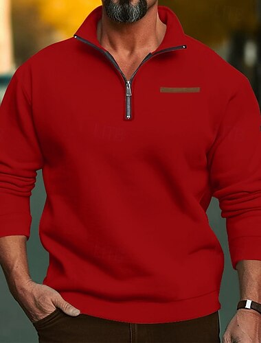  Herren Sweatshirt Pullover Polarvlies Sweatshirt mit Viertelreißverschluss Aprikose Schwarz Weiß Wein Rote Troyer Halber Reißverschluss Glatt Sport & Natur Täglich Festtage Strassenmode Basic