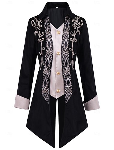  ancien Punk & Gothique 18ème Siècle Manteau Costume de cosplay Smoking Vampire Gentleman Broderie Homme Royal Steampunk Halloween Carnaval Mascarade Performance Foire de la Renaissance LARP Adulte