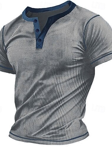  Męskie Koszula Henley z waflami Koszulka Jednokolorowe Henley Na zewnątrz Codzienny Krótki rękaw Guzik Odzież Poliester Moda Designerskie Wygodny