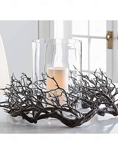  Halloween Black Branch Garland with Red LED Light for Front Door Decoration, Glitter Shiny Garland Halloween Outdoor Home Decor Ornaments