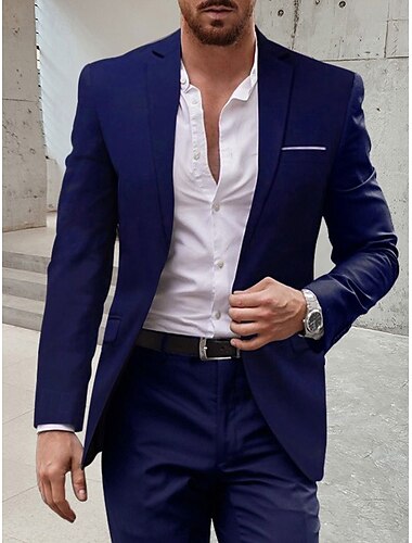  Trajes de boda para hombres Homecoming traje burdeos azul real de color sólido ajuste entallado 2 piezas de una botonadura