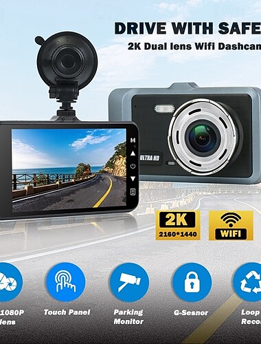  X9 1440P Nieuw ontwerp / HD / met achteruitrijcamera Auto DVR 170 graden Wijde hoek 4 inch(es) IPS Dash Cam met WIFI / Nacht Zicht / G-Sensor 4 infrarood LED's Autorecorder