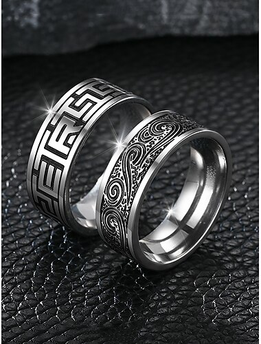  Anillos de acero de titanio para hombre con patrones geométricos y celtas grabados, duraderos y elegantes, ideales para uso diario u ocasiones especiales.