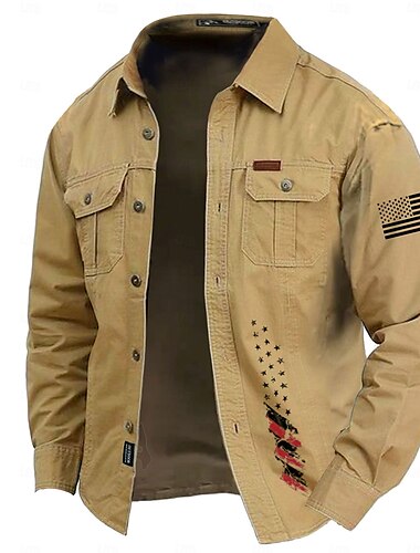  Herren Amerikanische US-Flagge Hemd Westernhemd Cargo-Shirt Langarm Brautkleider schlicht Taktisch Sport & Natur Ausgehen Winter Frühling & Herbst Umlegekragen Bedruckt Schwarz Armeegrün Blau Khaki