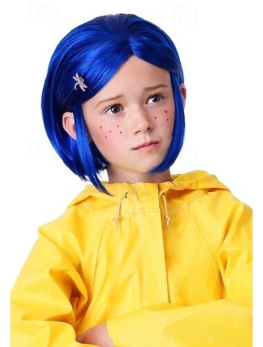 Coraline Blauwe Kostuum Peruk voor Meisjes Halloween Cosplay Feest Perukken