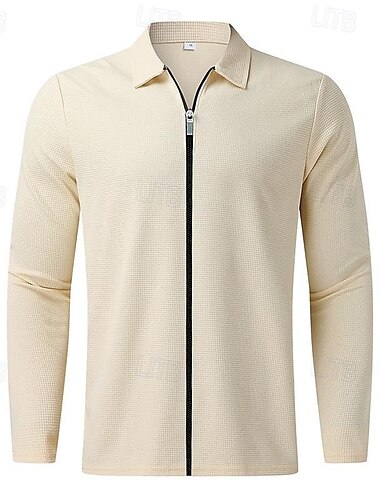  Homens jaqueta leve Jaqueta Waffle Jaqueta de Camisa Formal Casa Bolsos Primavera Outono Côr Sólida Ativo Neutra Colarinho de Camisa Padrão Tecido Waffle Branco Azul Cinzento Casaco