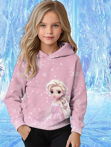  Mädchen 3D Graphic Karikatur Schneeflocke Weihnachts-Kapuzenshirt Kapuzenshirt Langarm Herbst Winter Modisch bezaubernd Basic kinderkleidung 4-12 Jahre Mit Kapuze Outdoor Casual Täglich Regular Fit