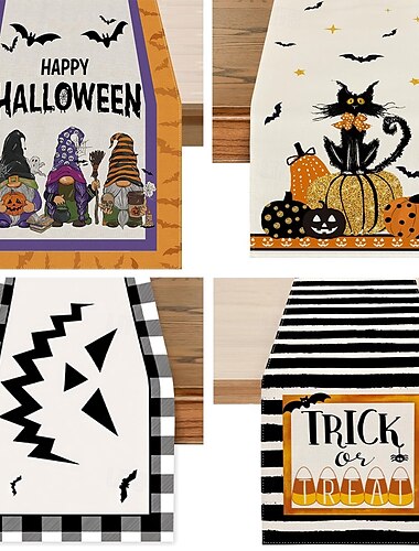  Halloween-Tischläufer mit Jack-o'-Lantern-Kürbis-Design – festliche und gruselige Dekoration – strapazierfähiger und hochwertiger Stoff – perfekt zur Verschönerung Ihrer Halloween-Tischdekoration