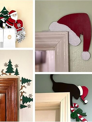  ozdoba na drzwi świąteczne – zabawny bałwan &znak narożny Świętego Mikołaja do dekoracji domu na święta, okien, ścian i ozdób na przyjęcie świąteczne