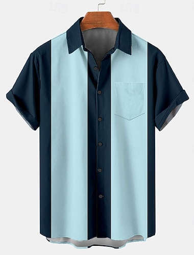  Per uomo A strisce Geometrica Camicia da bowling Camicia con bottoni Manica corta Hawaiano Informale Da mare Giornaliero Estate Collo ripiegabile Abbottonare Stampa 3D Nero Blu