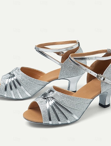  chaussures de danse à paillettes argentées pour femmes avec brides croisées et design à bout ouvert - idéales pour la danse de salon et la danse latine