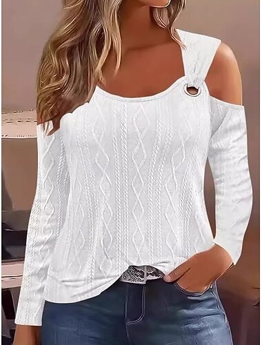  camicetta da donna elegante moderna manica lunga top regolari spalle scoperte lavoro quotidiano nero bianco verde primavera autunno