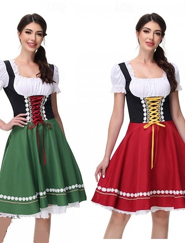  Dirndl da Donna Oktoberfest Birra Trachtenkleider Fanciulla Bavarese Tedesca Wiesn Stile Tradizionale Vestito di Stoffa per Oktoberfest