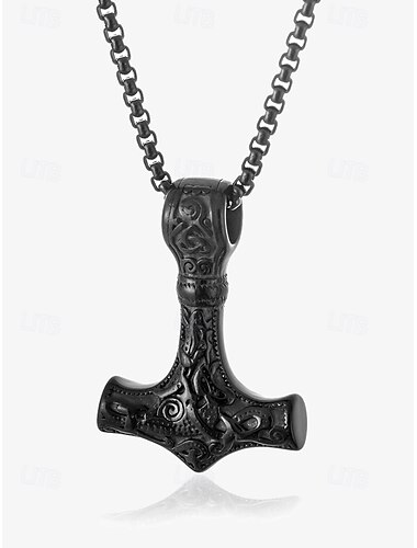  Wikinger-Halskette mit Thorshammer-Anhänger für Herren – Schmuck aus der nordischen Mythologie, Mjölnir aus Edelstahl für Freizeit und Cosplay
