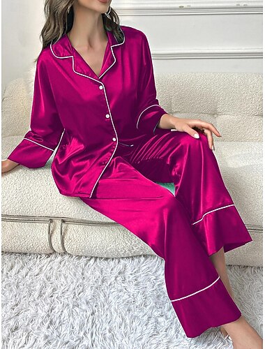  Camisolas divididas para mujer&amp;vestidos ropa de dormir - conjuntos para el hogar de colores sólidos de poliéster
