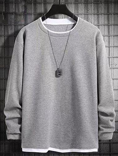  Per uomo Maglietta Maglietta a Maglia Waffle Camicia a Maniche Lunghe Manica Lunga Girocollo Primavera & Autunno Semplice Moda Designer Essenziale Vacanza Streetwear Uscire Nero Blu Grigio chiaro