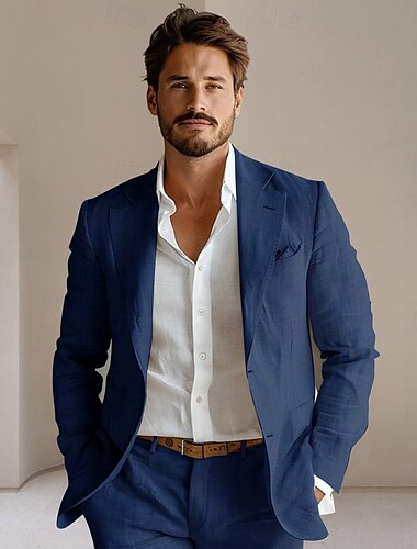  Herren Blazerjacke Hochzeit Jahrestag Party Sommer Frühling Leinen Einfarbig Einreihig Ein-Knopf Blazer Dunkelgrau Schwarz Marineblau Blau