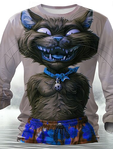  Men's Cat T shirt Long Sleeve T shirt 3D Print Crew Neck Shirt Designer Retro Vintage Street Casual Daily Yellow Red Blue Summer Spring Fall Clothing Apparel S M L XL XXL XXXL