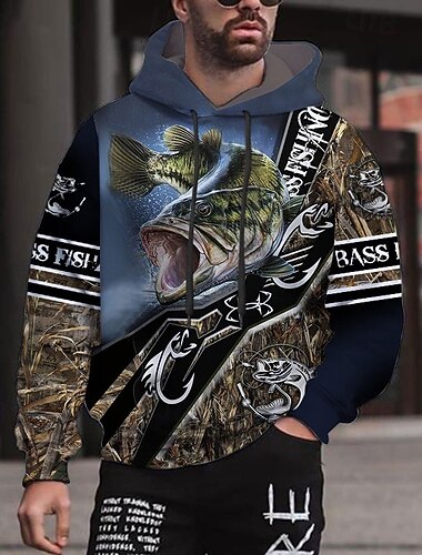  Homme Graphique Poisson Sweat à capuche Sweats à capuche Sweatshirt Streetwear Designer Occasionnel Grand et Long manche longue À capuche Sport & Loisir Quotidien Noir Bleu Roi Bleu Vert Kaki Imprimé