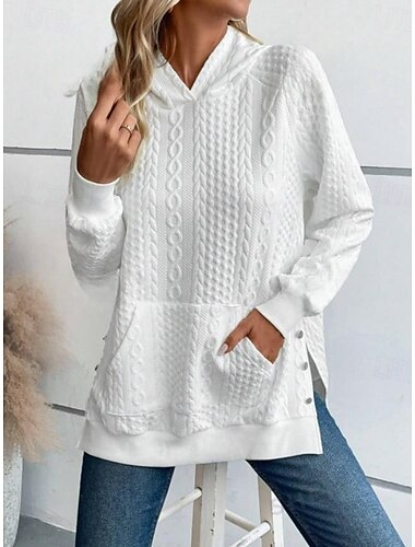  Sudadera con capucha para mujer, moda de trabajo, ropa de uso diario, informal, con capucha, bolsillo, corte holgado, manga larga, color blanco, otoño e invierno