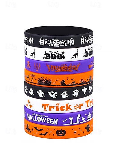  Silikonarmbänder mit Halloween-Motiven – verschiedene Farben und Designs für „Süßes oder Saures“-Partys, Events und Geschenke