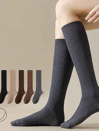  Calcetines de pantorrilla de otoño e invierno ligeramente comprimidos, estilo de mujer, medias negras cálidas que combinan con todo, calcetines hasta la rodilla de otoño