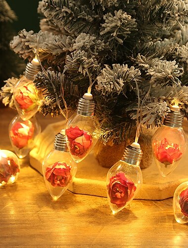  Weihnachtsbirne Lichterkette Weihnachtsbaum Schneeflocke Rose Lichterkette 1,5m 10LEDs batteriebetrieben Heim Innen- und Außendekor Silvesterparty Weihnachtsbaum Dekoration Girlandenlichter