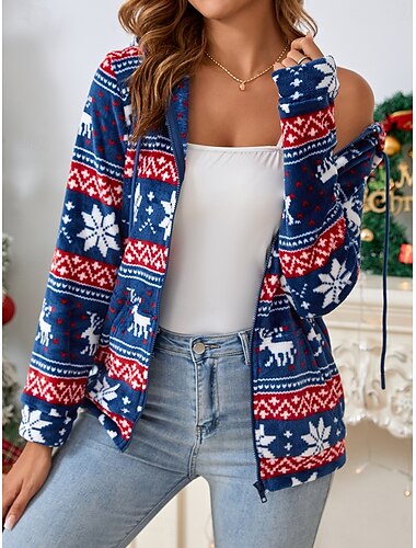  Damen Kapuzenpullover mit Reißverschluss, Weihnachtspullover, lässiger Kordelzug, lässiger Hoodie, lange Ärmel, Herbst/Winter