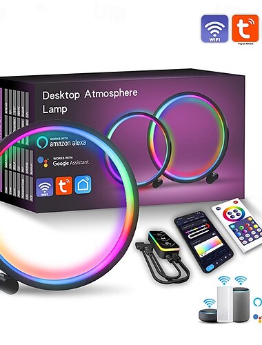  ضوء ذكي LED ليلي RGBIC مصباح أجواء مكتبي واي فاي تويا مناسب لغرفة الألعاب غرفة النوم تزيين بجانب السرير طاقة USB