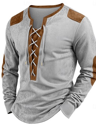  Hombre Henley Shirt Camiseta superior Camisa de manga larga Manga Larga Henley Primavera & Otoño Temporadas Cruzadas Retazos Diario Casual Estilo callejero Correa Exterior Calle Casual Ejército verde