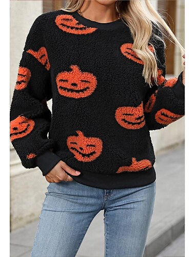  Damen Tunika T Shirt Party Halloween Halloween Langarm Schwarz Frühling Herbst