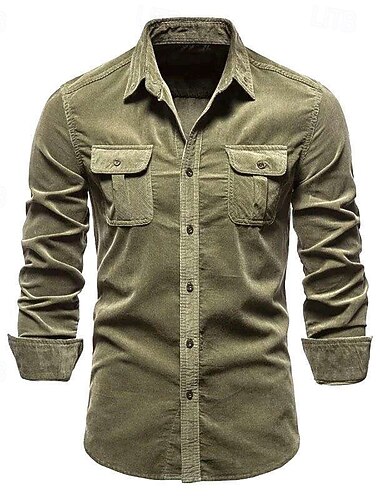  男性用 シャツ カジュアルシャツ ビーチシャツ コーデュロイシャツ ボタンアップシャツ ダークブラウン ワイン ネイビーブルー ブルー アーミーグリーン 長袖 平織り ラペル バケーション ハワイアン ボタンダウン 衣類 ファッション カジュアル 快適