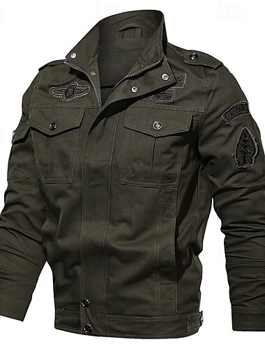  Herren Sport Jacke Freizeitjacke Jacke Outdoor Sport & Natur Zip Taste Herbst Winter Feste Farbe Cool Täglich Stehkragen Standard Baumwolle Schwarz Khaki Armeegrün Jacken