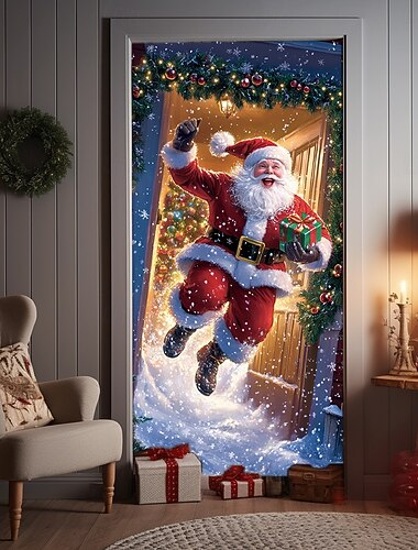  juledørdekorationer dørdæksler julemandsdør gobelin dørgardindekoration baggrund indendørs/udendørs dørbanner til hoveddør bondehus ferie festindretningsartikler levering af gave