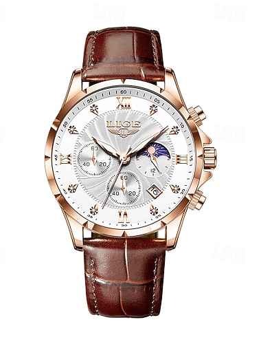  LIGE Heren Quartz Horloge Zaken Kalender RVS Horloge