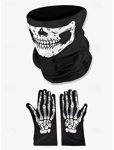  conjunto de acessórios para fantasia de esqueleto – máscara facial de caveira e luvas de mão de esqueleto, perfeito para halloween, cosplay e festas temáticas