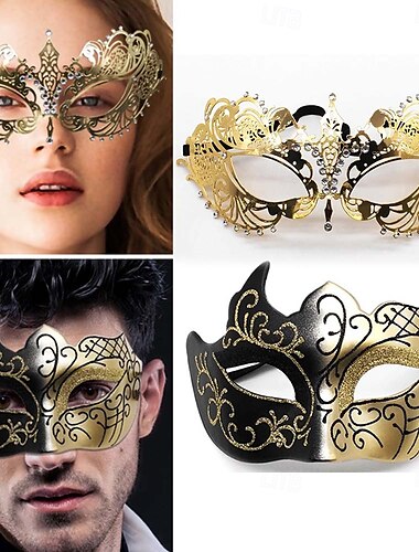  ROMAN Paare Maske Venezianische Maske Erwachsene Damen Metall Legierung Sexy Kostüm Party Maskerade Halloween Karneval Einfaches Karnevalskostüm