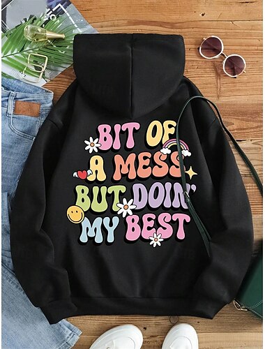  Damen Hoodie Sweatshirt Kapuze Polyester Vlies Buchstabe Strasse Alltagskleidung Tasche Bedruckt Brautkleider schlicht Kapuzenpullover Langarm Mikro-elastisch Herbst Winter