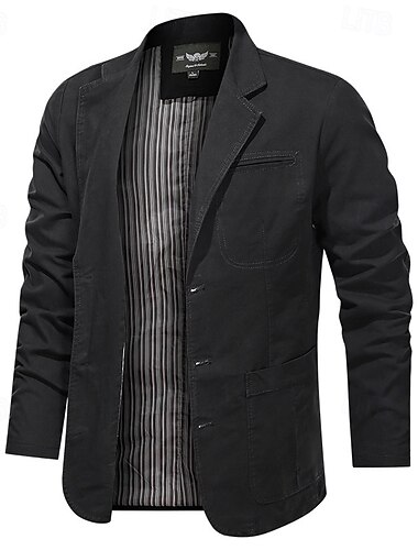  Herren Blazer Sakko Geschäft Cocktailparty Hochzeitsfeier Modisch Brautkleider schlicht Frühling & Herbst 100% Baumwolle Glatt Taste Tasche Komfortabel Einreihiger Verschluss Blazer Schwarz Kaki