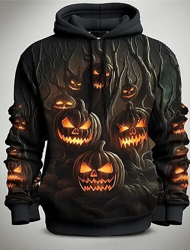  Kürbis Kapuzenshirt Pullover Halloween 3D Vordertasche Grafik Für Paar Herren Damen Erwachsene Halloween Karneval Maskerade 3D-Druck Party Casual