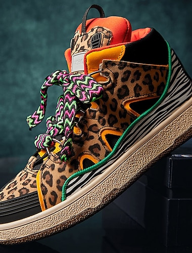 baskets montantes à imprimé léopard pour hommes – motif animal tendance avec lacets colorés, chaussures streetwear décontractées pour la mode urbaine
