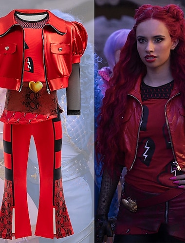  Discendenti L'ascesa del rosso Bambini Regina di Cuori Rossa Completi Per bambini Da ragazza Cosplay Feste Carnevale Costume di Carnevale facile