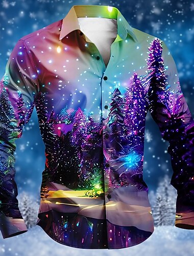  Homme Arbre de Noël Motif de flocon de neige Chemise Chemise boutonnée manche longue Mode Décontractée Tenue de soirée du quotidien Automne Hiver Printemps été Col de Chemise Boutonner Impression 3D