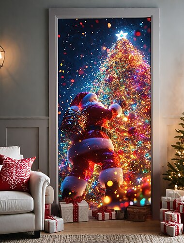  Adornos navideños para puertas, cubiertas para puertas, árbol de Navidad, tapiz para puerta, cortina para puerta, decoración, telón de fondo, pancarta para puerta de entrada, suministros de