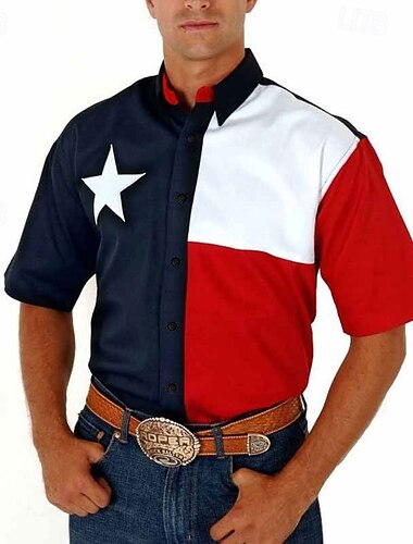  Per uomo Bandiera americana Camicia occidentale Camicia con bottoni Camicia da cowboy Manica corta Occidentale Giornaliero Estate Primavera Collo ripiegabile Camicie con colletto Stampa 3D Tasca