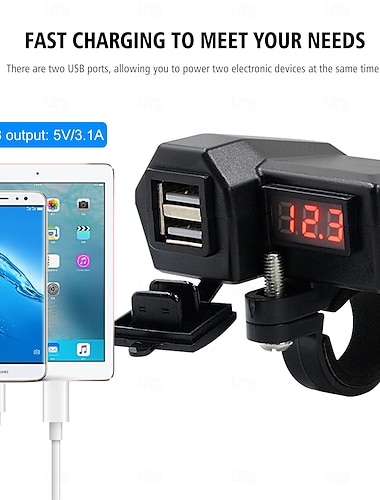  Зарядное устройство для мобильного телефона для мотоцикла 3,4 А, двойной USB-порт с прикуривателем 10-24 В с дисплеем напряжения, аксессуары для модификации счетчика