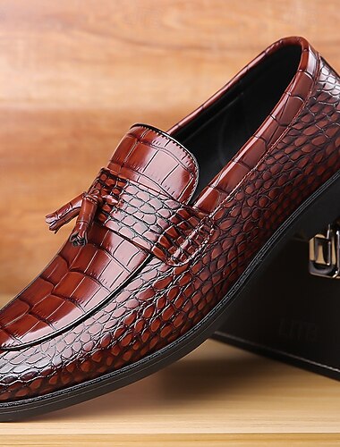  mocassini da uomo in pelle stampata coccodrillo di lusso con dettaglio nappa - eleganti scarpe slip-on per abbigliamento formale e da lavoro