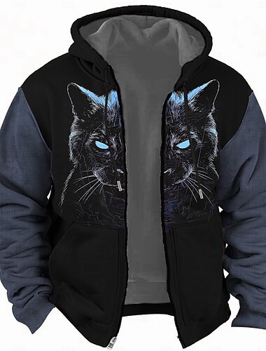  Noël Homme Chat Sweat à capuche Sweats à capuche Sweatshirt Mode Quotidien Ethnique manche longue À capuche Fête Voyage Jaune Bleu Violet Vert Cordon de serrage Fermeture éclair Avec Poches Automne