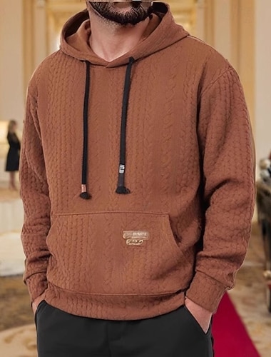  Herren Kapuzensweatshirt Schwarz Weiß Kaffee Mit Kapuze Einfach Jacquard Gerippt Fronttasche Strukturiert Sport & Outdoor Täglich Ferien Polyester Strukturiert Streetwear Basic Lässig Frühling