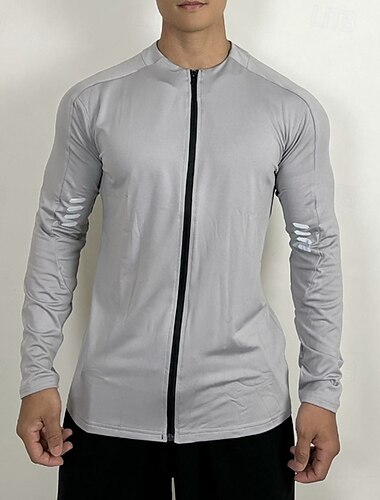  Homens Camisa Atlético camisa de ginástica Camisa Fitness Camisa de compressão acolchoada Zip Completo Manga Longa Blusas Casual Roupa Esportiva Outono Térmico / Quente Macio Treino de Ginástica